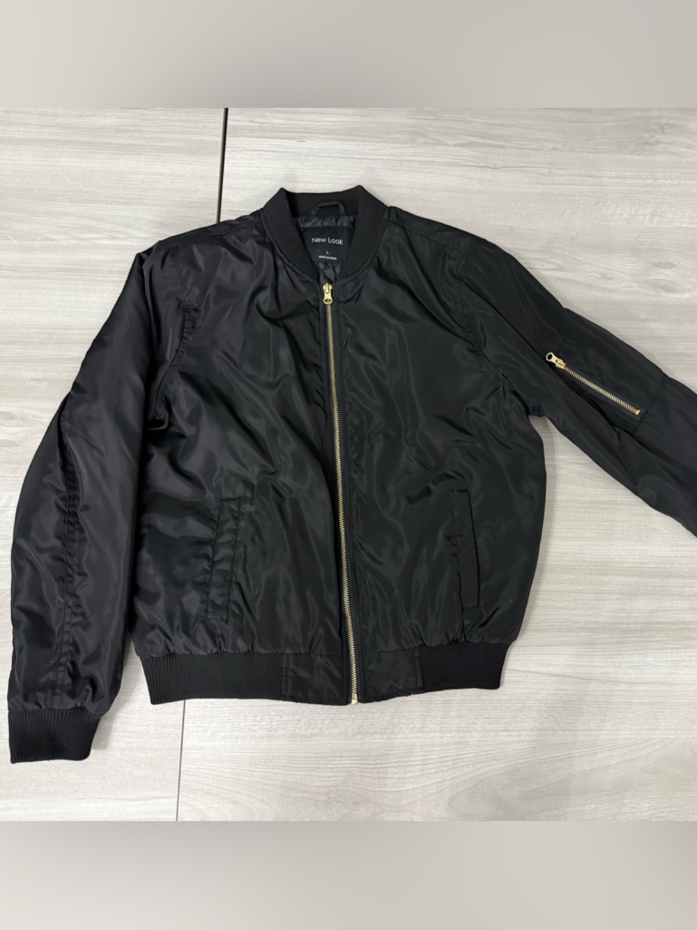 New Look Black Bomber Jacket with Gold Zipper